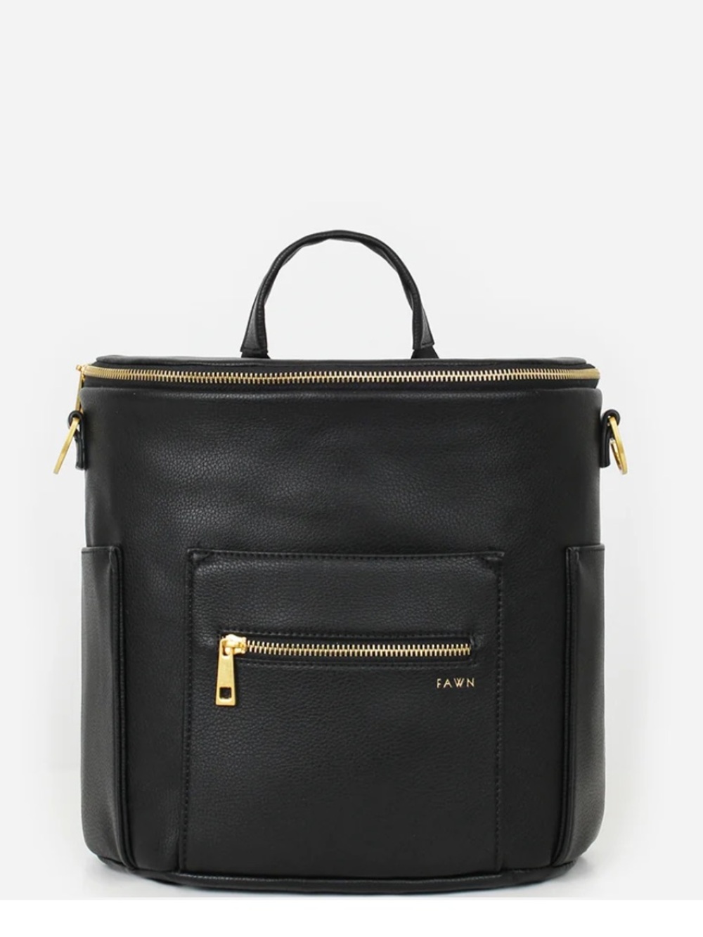 Fawn Design The Mini Black Faux Leather Backpack Diaper Bag Purse with Pockets
